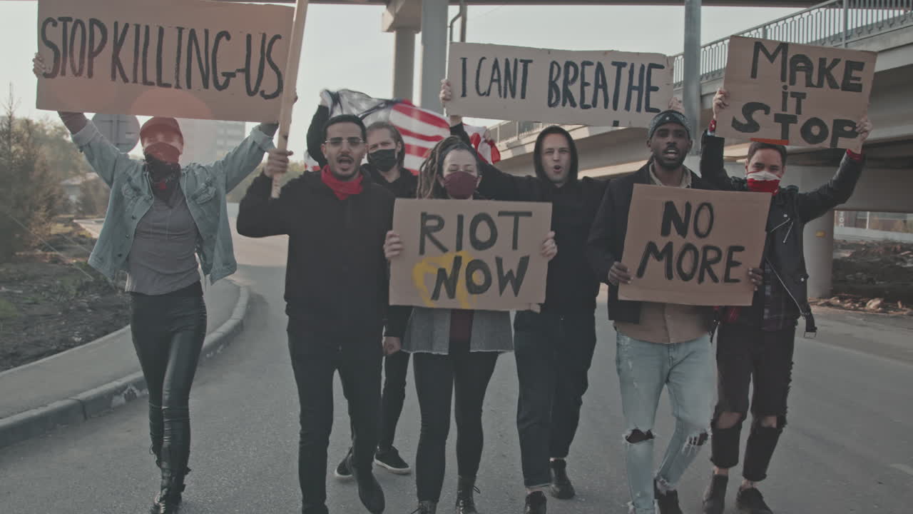 Group Protesting with Signs