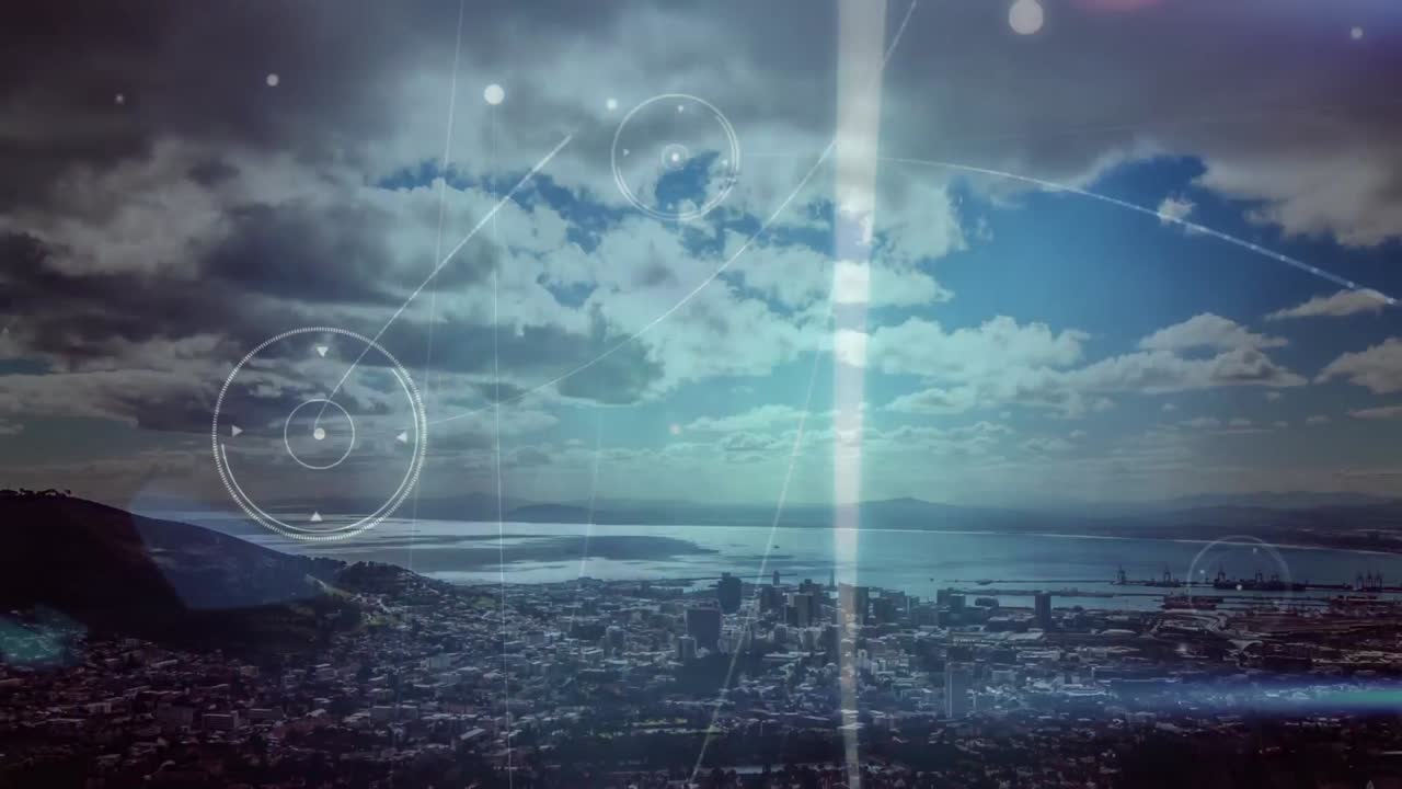 Animation of network of connections over cityscape