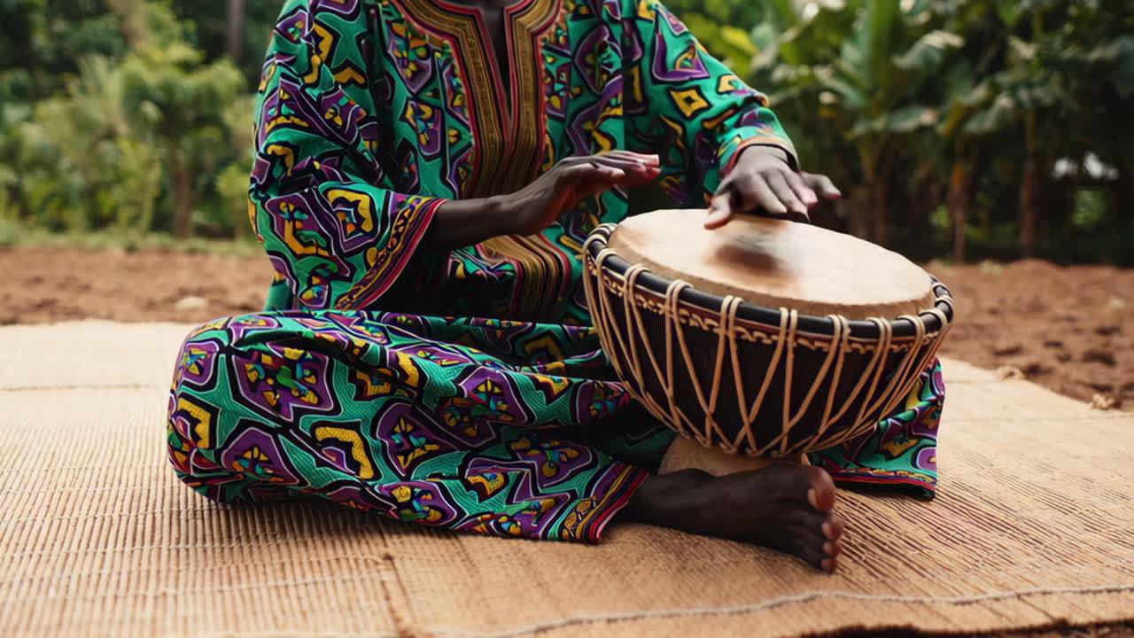 African Djembe Player in Traditional Attire