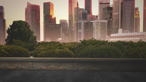 summer landscape with big buildings in national park in summer day