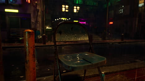 chair on sidewalk night in quiet asian city