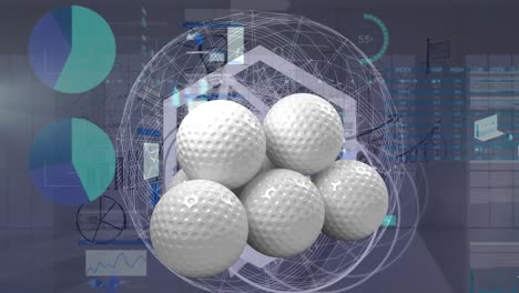 Animation-of-golf-balls-over-shapes-and-data-processing