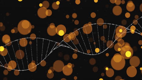 animación de la cadena de adn sobre puntos en movimiento