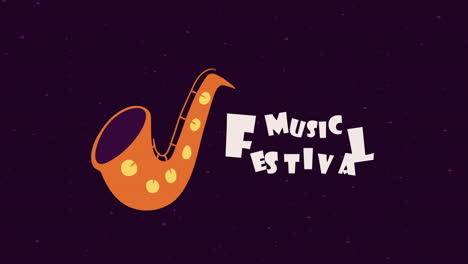 music festival lettering with saxophone animation