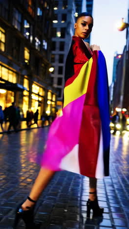 colorful fashion cape in the city at night