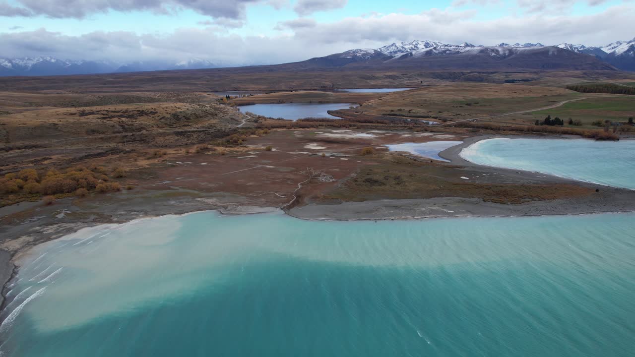 Lake Alexandrina And Lake McGregor From Lake Tekapo In Canterbury, South Island, New Zealand. - aerial shot
