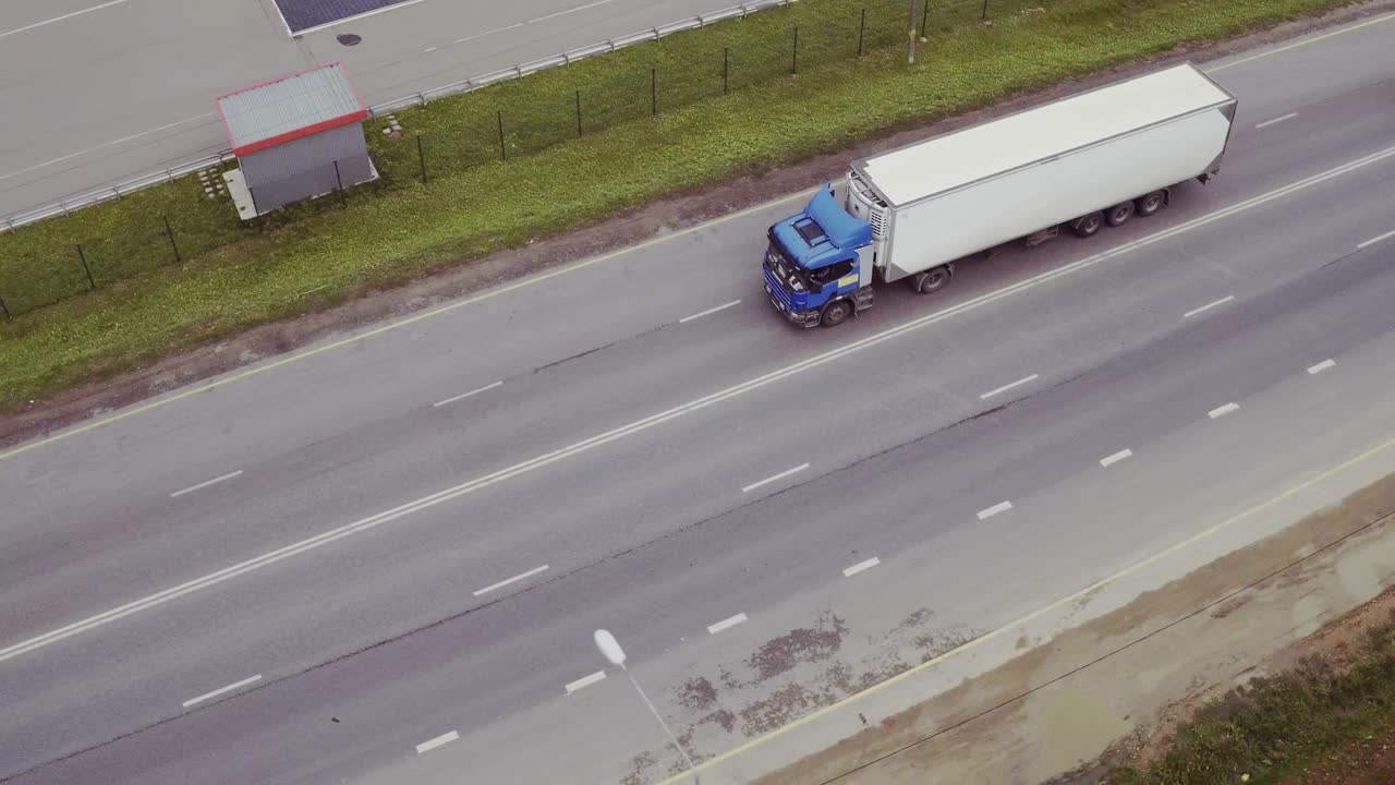 Aerial view of Truck on the road