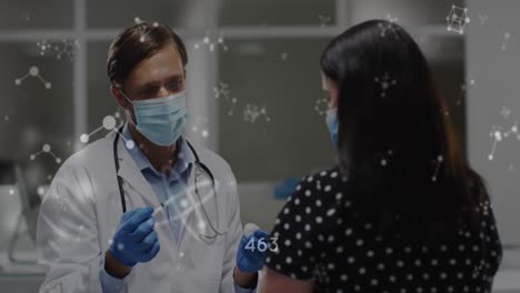 animación de moléculas sobre diversos médicos y pacientes vacunados.