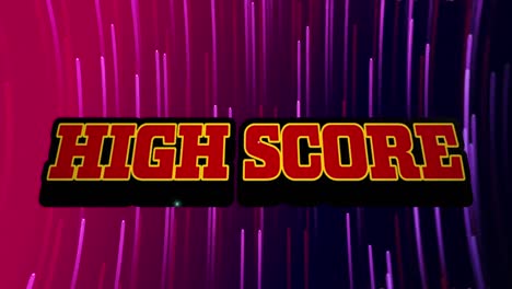 Animation-of-high-score-over-purple-lights-on-dark-background