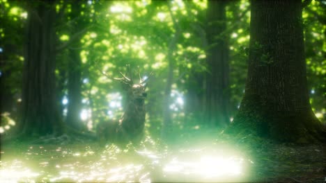 great red deer in a green forest