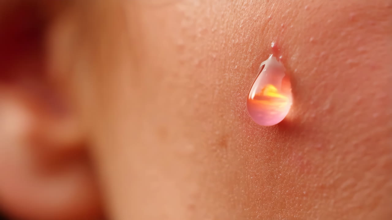 Close-up of a drop on human skin