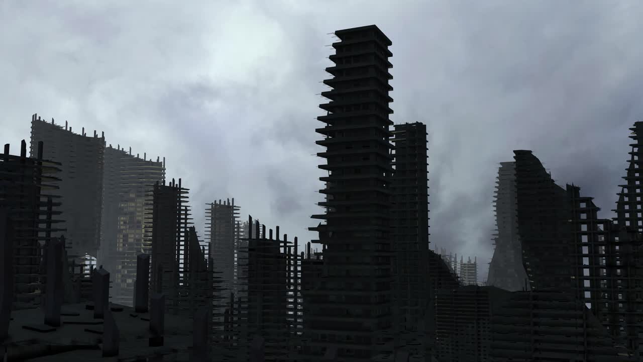 paisaje urbano en ruinas post-apocalíptico