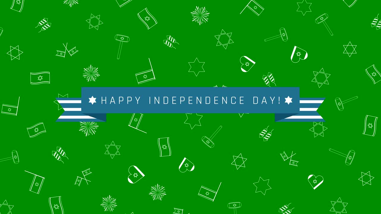 이스라엘 독립기념일 휴일 평면 디자인 애니메이션 배경과 전통적인 윤 아이콘 기호 및 영어 텍스트