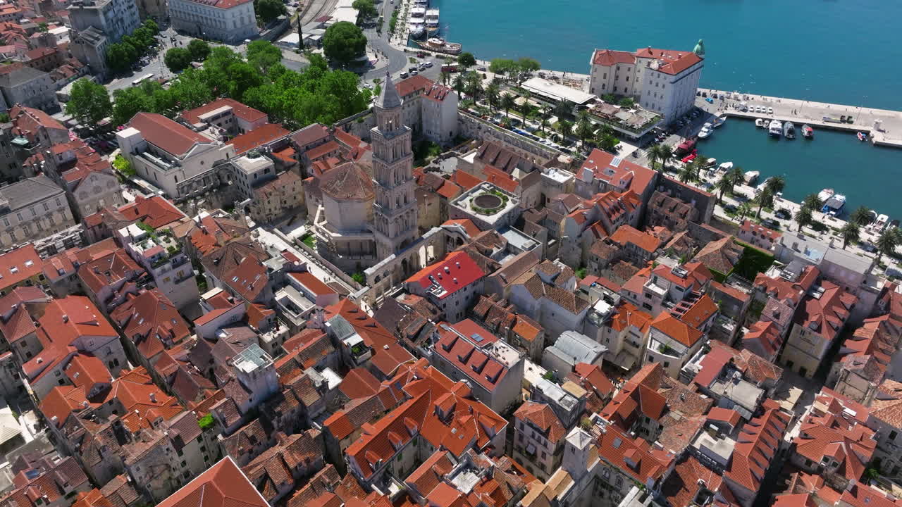 Saint Domnius Cathedral, Diocletian's Palace, And Port Of Split In Croatia. - aerial shot