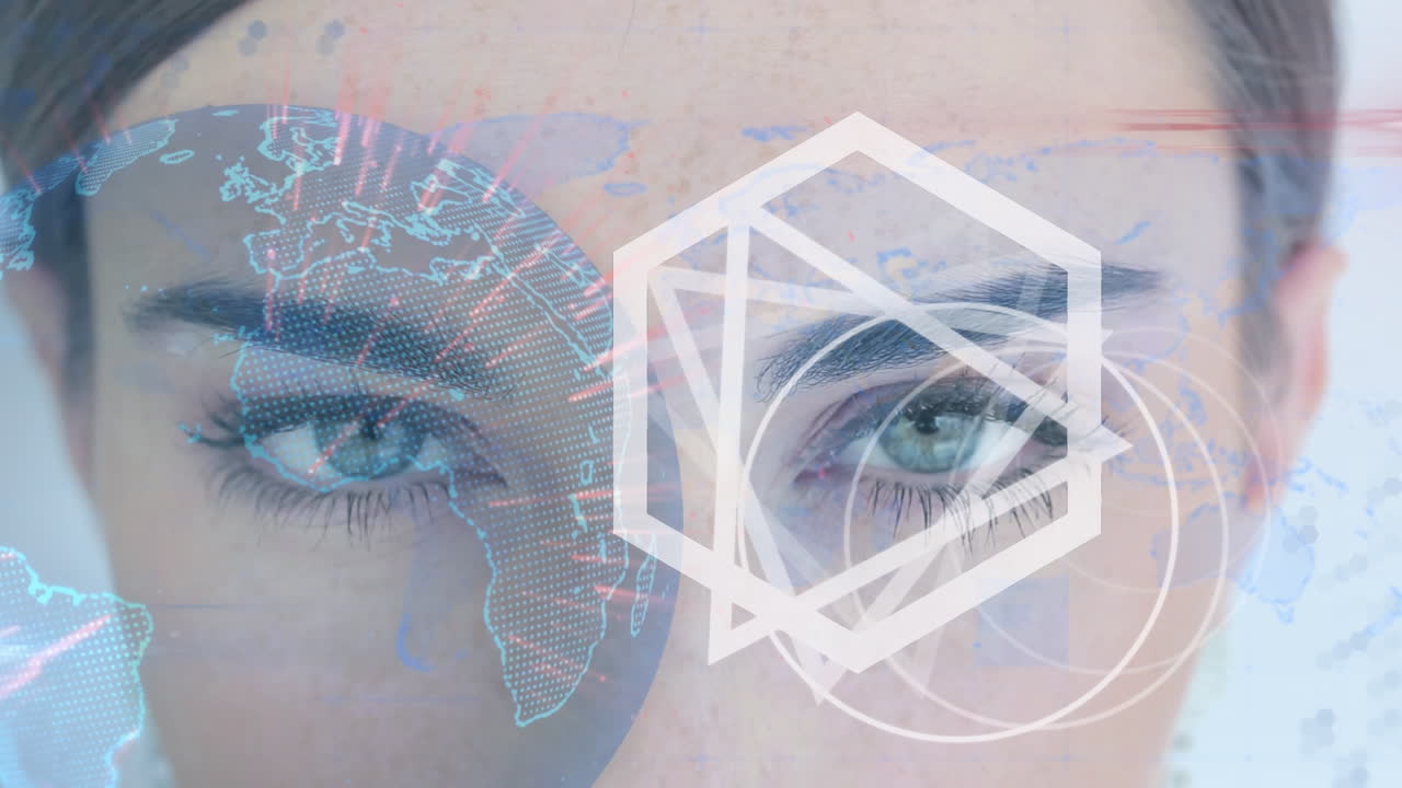 animación de formas en movimiento y globo sobre los ojos