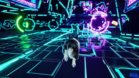 border collie in a cyberpunk neon environment