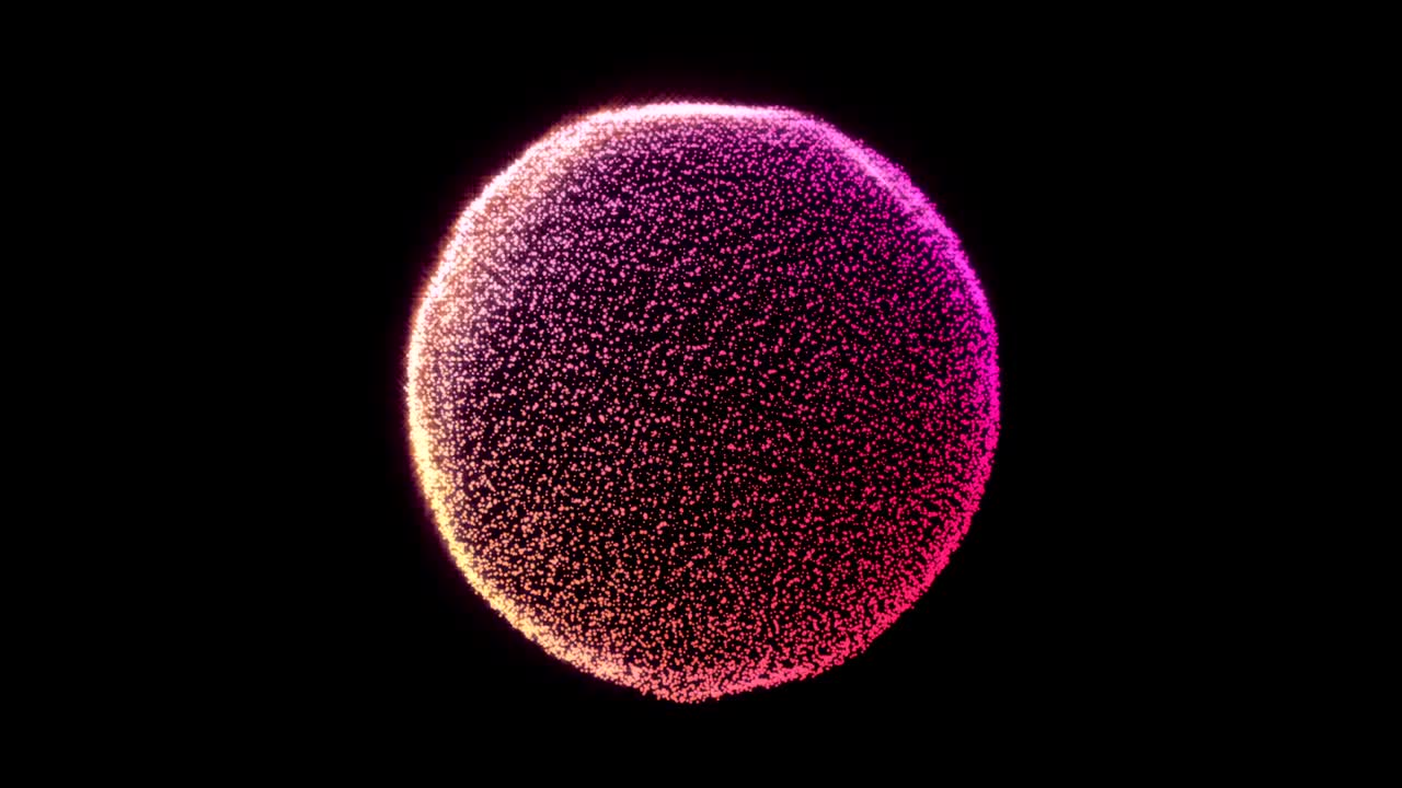 movimiento abstracto esfera colorida de partículas brillantes en fondo negro.