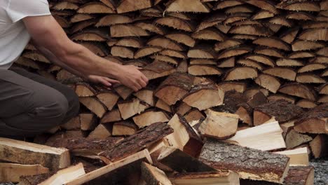 Man Is Arranging Cut Lumber Into Stacked