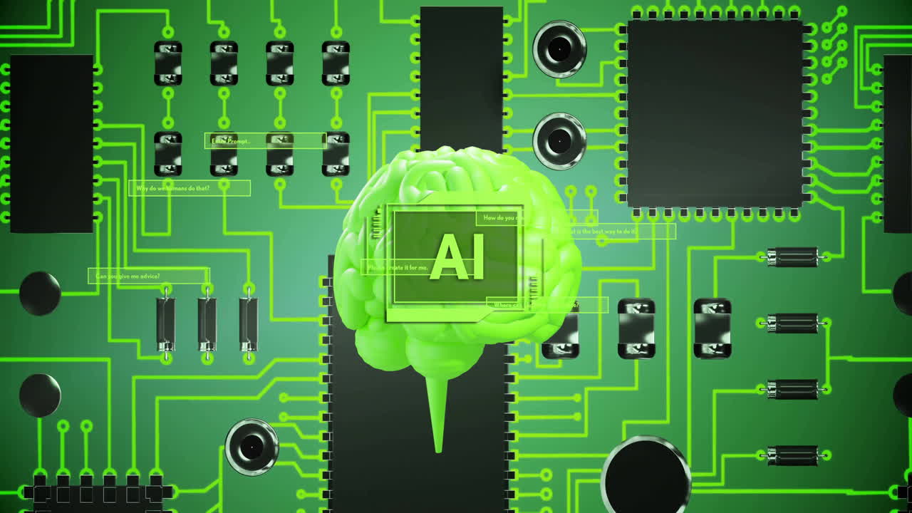 문자, 인간의 뇌 및 데이터 처리의 애니메이션