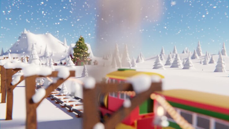 Christmas Train in Snowy Landscape