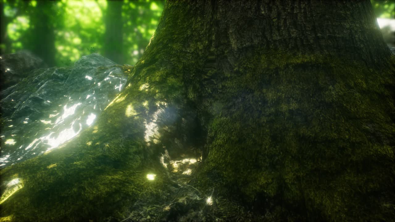 bosque de hayas iluminado por los rayos del sol