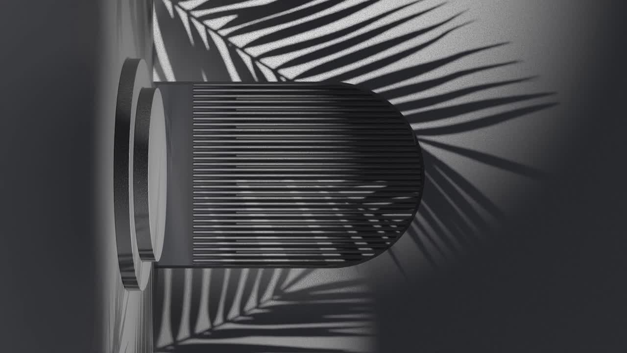 화장품 배경에 대한 최소한의 검은색 디스플레이 해변 분위기, 3d 렌더링, 3d 일러스트레이션 애니메이션 루프와 함께 제품 스탠드