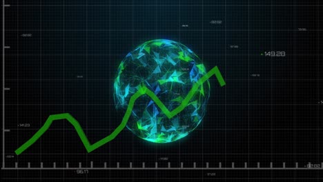 Gráfico-Verde-Moviéndose-Sobre-El-Globo-De-Redes-De-Plexos-Contra-Fondo-Negro