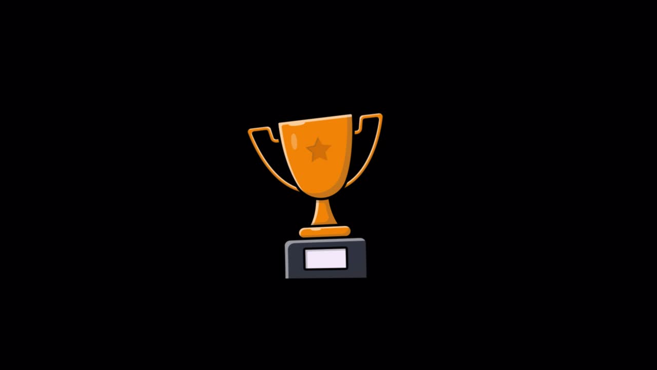 Animated Golden Trophy with Star on Black Background