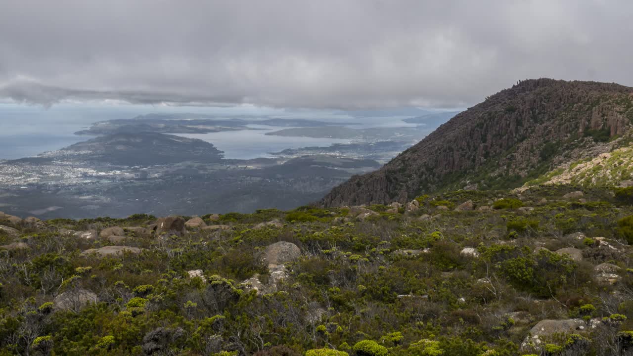 Panoramic View of City and Ocean from Mountaintop