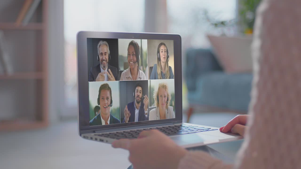 Business woman talking with people online