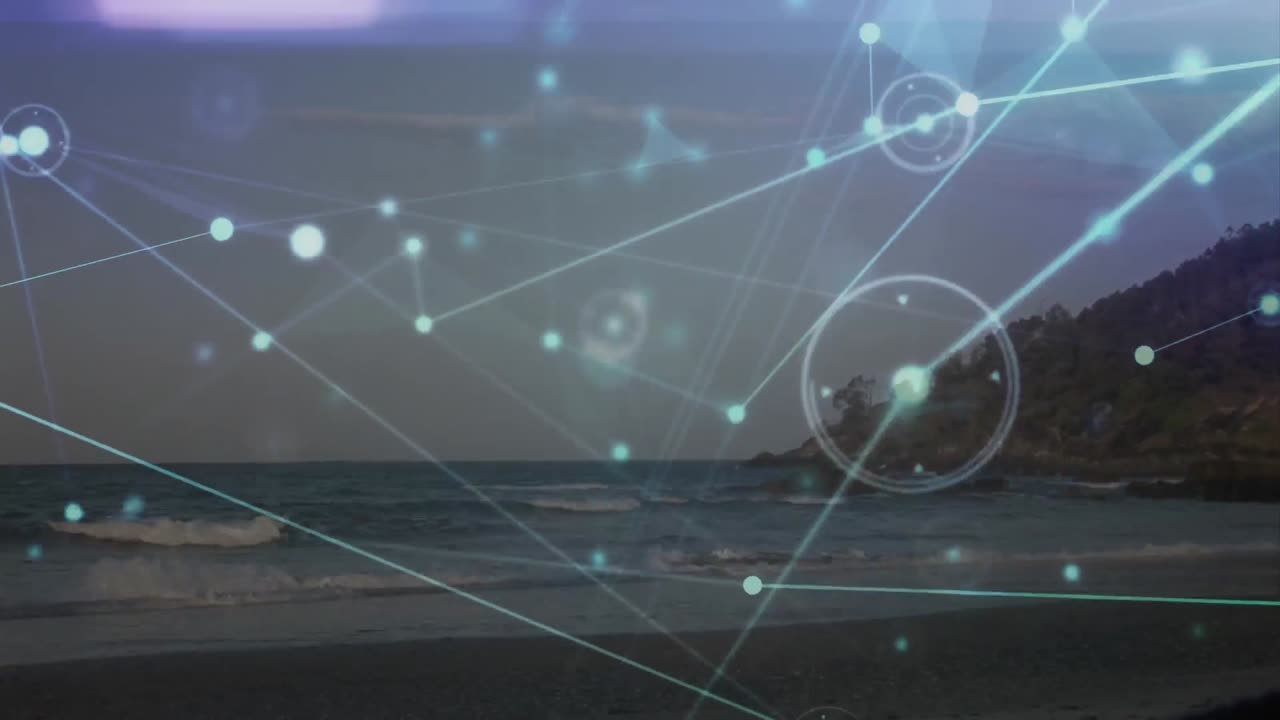 animación de la red de conexiones con puntos sobre el paisaje