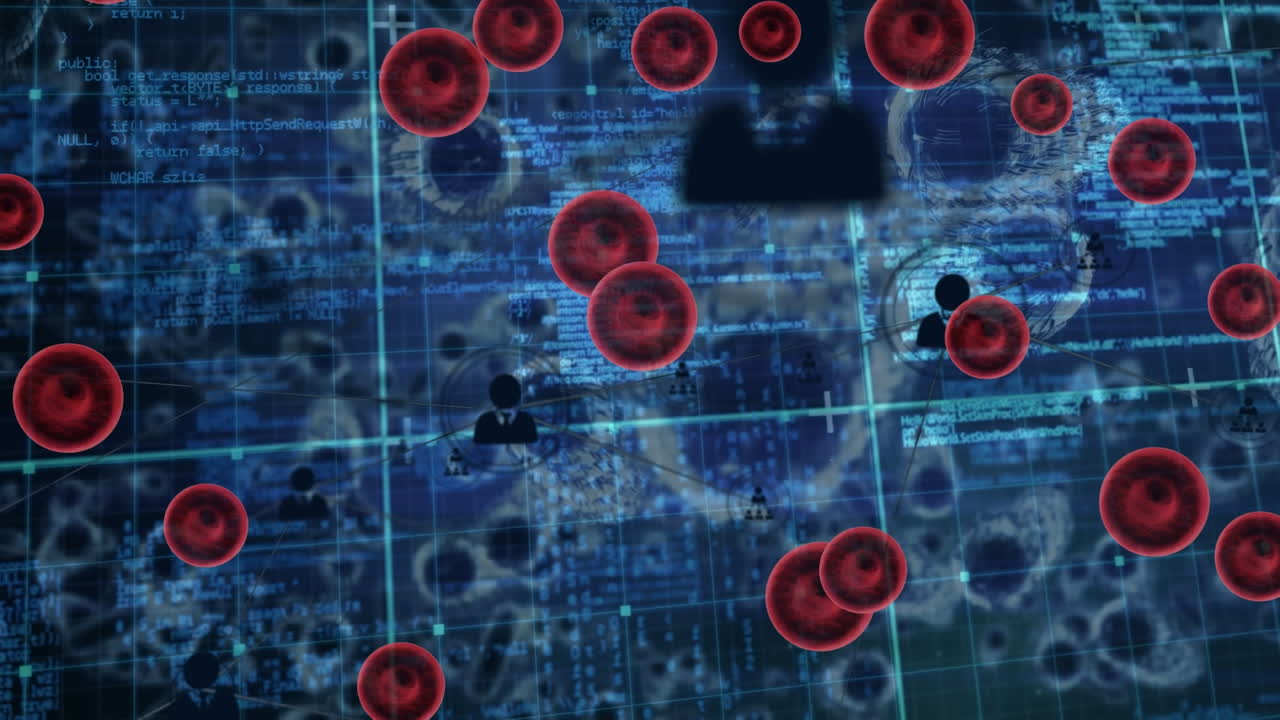 animación de células sanguíneas sobre células virales y procesamiento de datos
