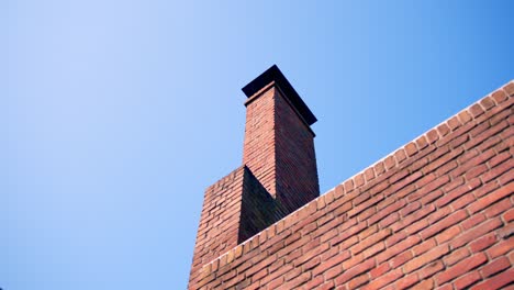 red brick chimney on the roof of a house in amsterdam, the netherlands