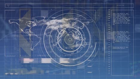 Animación-De-Círculos,-Barras-De-Carga-Y-Datos-Sobre-El-Mapa-En-Comparación-Con-El-Lapso-De-Tiempo-De-Personas-Caminando-Por-La-Calle