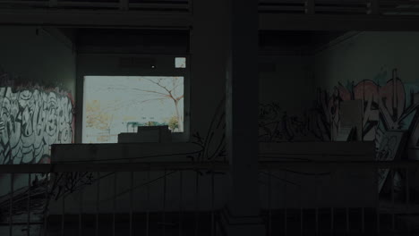 abandoned building interior with graffiti