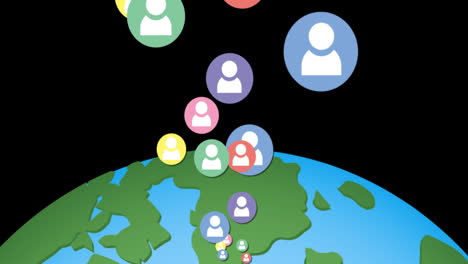 animation of icons with users floating over globe