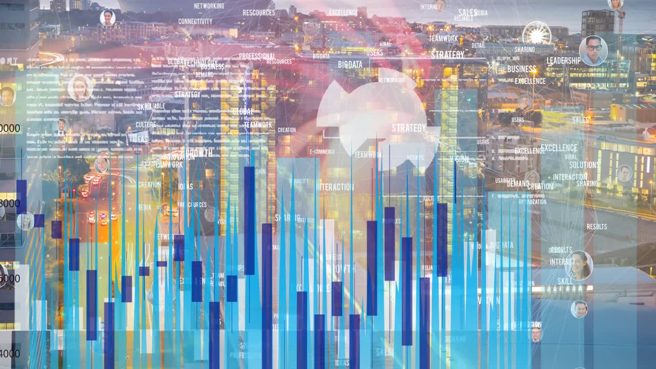 사람들과의 연결 네트워크의 애니메이션 사진 데이터 처리 및 통계 기록