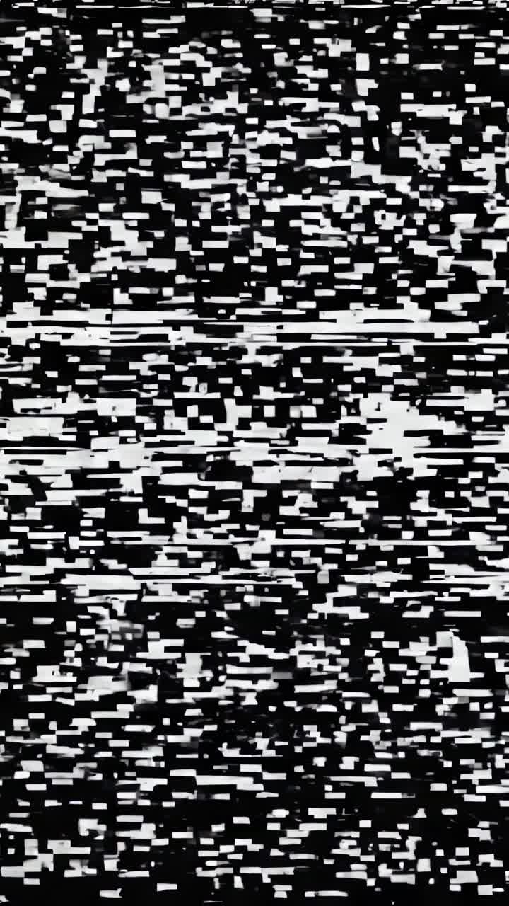 Glitch art style with horizontal static lines mimicking a distorted video screen
