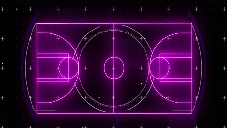 animación de la cancha de baloncesto de neón púrpura y los marcadores
