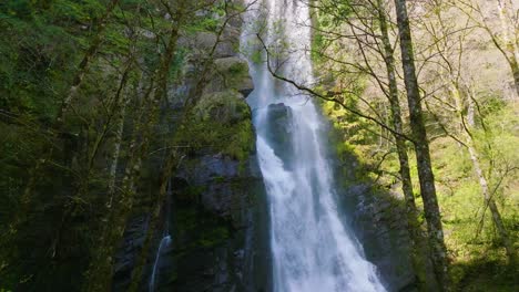 spectacular waterfall of seimeira de vilagocende in fonsagrada, lugo province, galicia spain