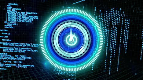 animación del escaneo del alcance con reloj sobre el procesamiento de datos sobre fondo negro