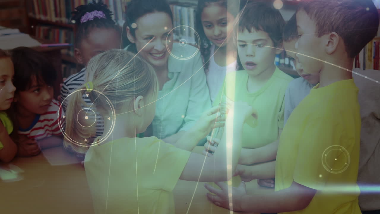 animación de redes de conexiones entre diversos maestros y escolares durante la clase de química