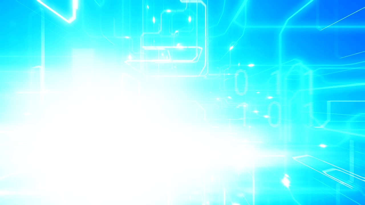 Beautiful Flight Inside CPU. Blue Moving Electrons on Tracks and Digital Data. Abstract 3d Animation Through Processor Elements Flashes. Digital Concept. Last 200 Frames Looped.