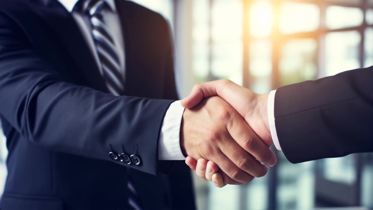Primo Piano di Due Uomini d'Affari che si Stringono la Mano in un Ufficio Luminoso