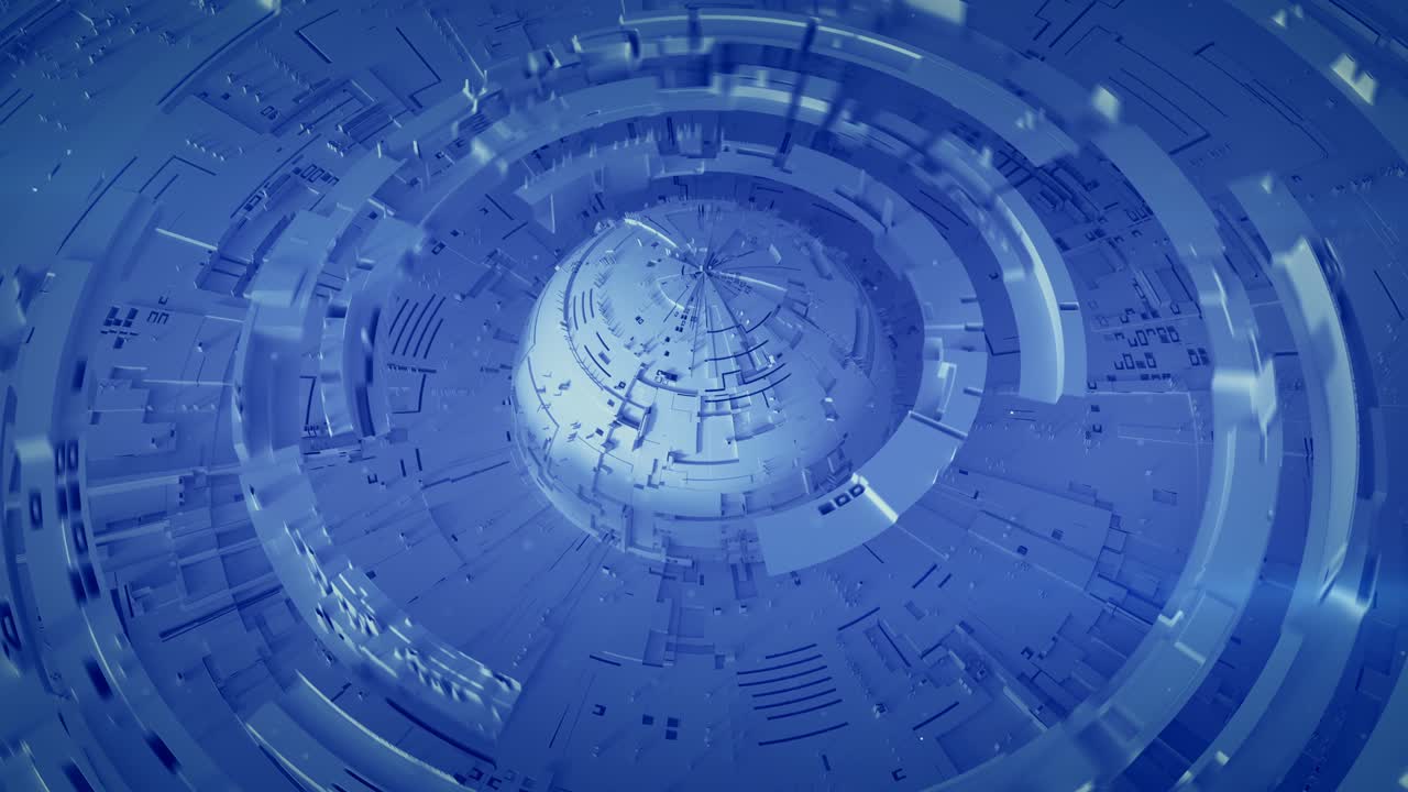 Blue mechanical ?ircle sectors seamless loop 3D render animation