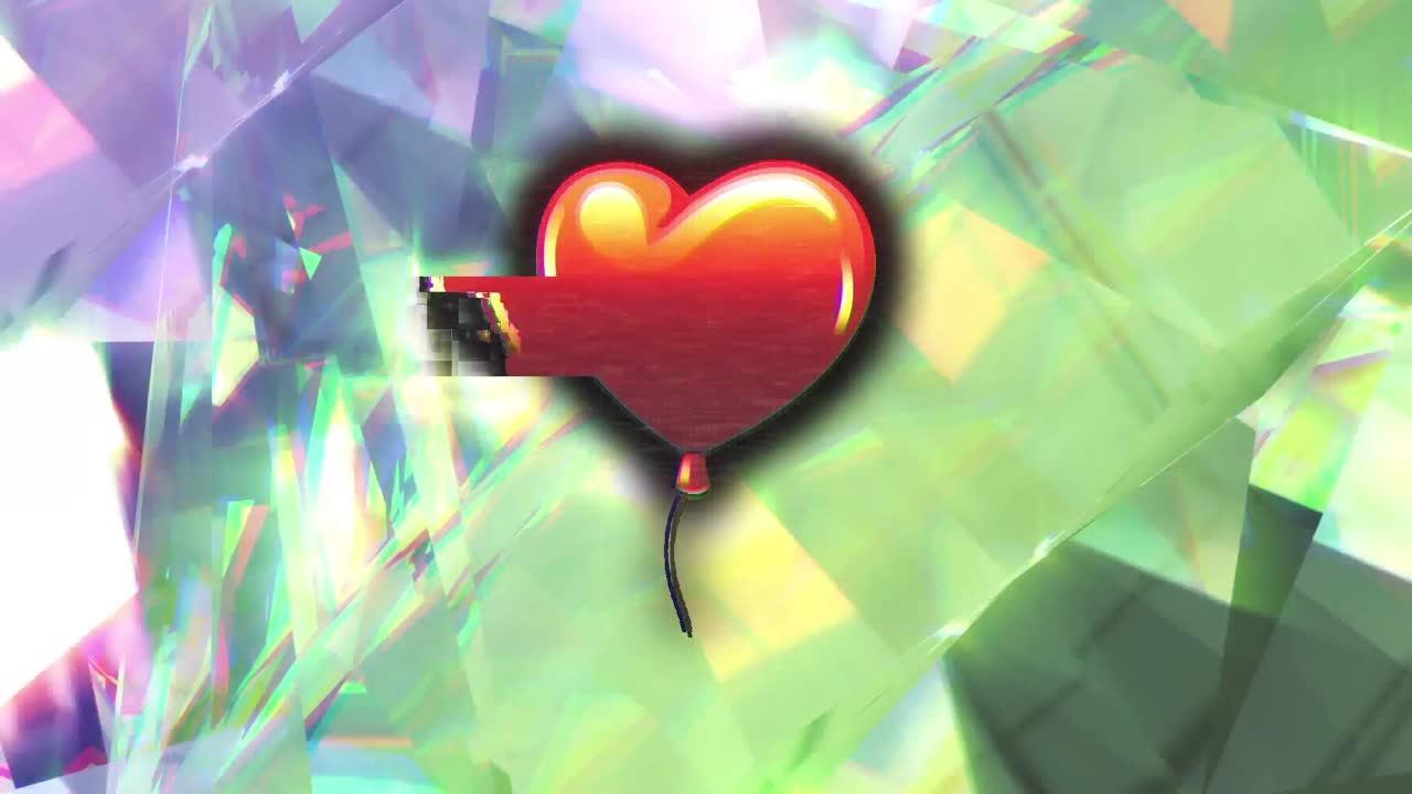 반이는 결정 위에 간섭을 가진 심장 풍선의 애니메이션