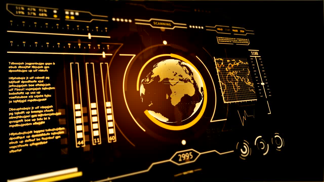 Interfaccia HUD 3D: scansione del pianeta Terra in oro