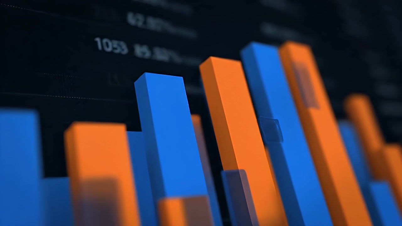 Animeret 3D-søjlediagram viser vækst i finansielle data