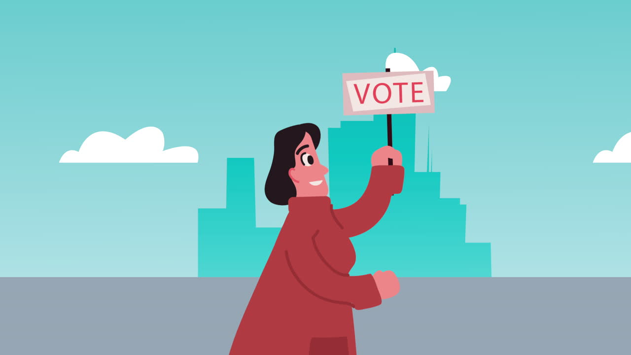 투표 표지판 을 들고 있는 여자