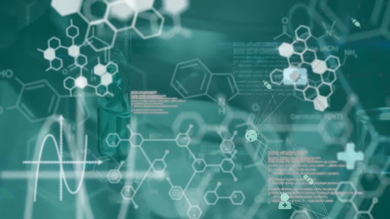 녹색 바탕에 과학 데이터 처리의 애니메이션